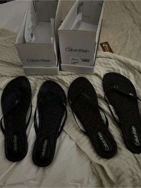 Calvin Klein -Bundle of Two Women’s Black and Brown Logo Flip Flops